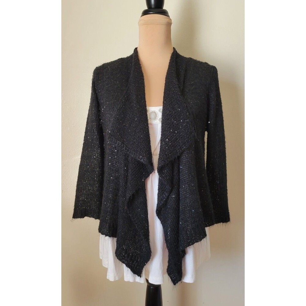 89th & Madison Black Drape Sweater With Sequin Detail Size Medium